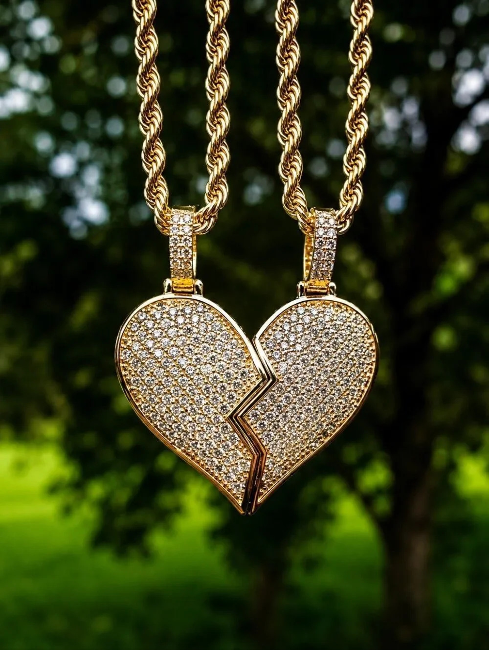 14k Gp Couples Magnetic Iced Out Heart Necklace